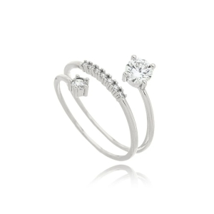 Anel Plume Pontos de Luz Cravejado Microzircônia Ródio Branco nº16