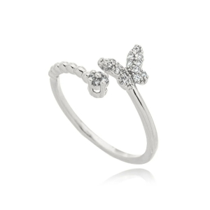 Anel Borboleta Cravejado Microzircônia Ródio Branco nº20