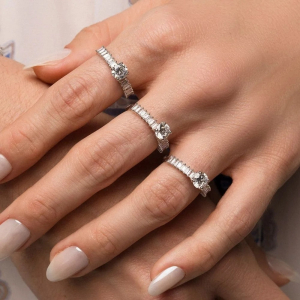 Anel Plume Solitário Cravejado Zircônia Navete Ródio Branco nº20