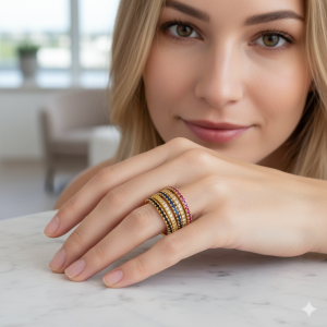 Anel 5 Fios Cravejado Microzircônia Colorida Foheado A Ouro nº14