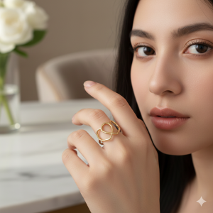 Anel Corações Entrelaçados Vazados Folheado A Ouro nº 15