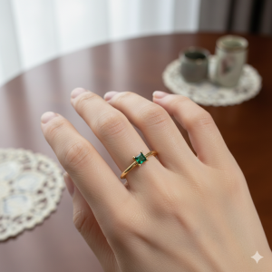Anel Solitário Verde Esmeralda Folheado A Ouro nº 16