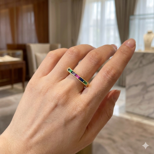 Anel Reto Com Zircônias Coloridas Folheado A Ouro nº 16