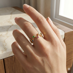 Anel Zigui-Zague Cravejado Microzircônia Colorida Folheado A Ouro nº 20