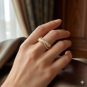 Anel Meia Aliança Entrelaçado Cravejado Zircônia Navete e Microzircônia Folheado a Ouro nº 14 nº 14