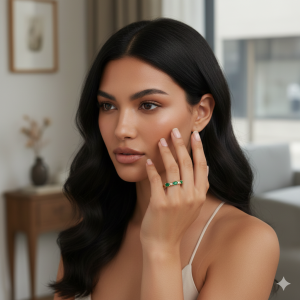 Anel Meia Aliança Verde Esmeralda e Microzircônia Folheado A Ouro nº 19