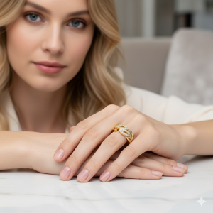 Anel Folha Cravejado Microzircônia Folheado A Ouro nº 13