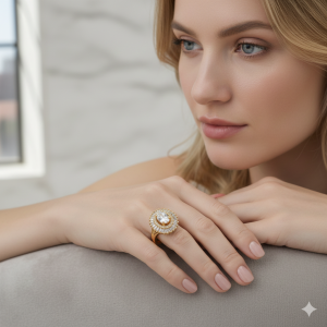 Anel Chuveiro Com Zircônia e Cravejado de Zircônia Navete Folheado A Ouro nº 16