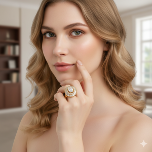 Anel Chuveiro Com Zircônia e Cravejado de Zircônia Navete Folheado A Ouro nº 18