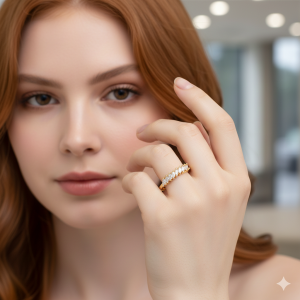 Anel Meia Alianca Cravejado Zircônia Navete Folhedo A Ouro nº 15