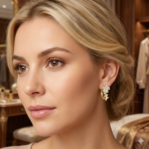 Brinco Click Flor Cristal Folheado A Ouro