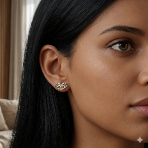 Brinco Olho Grego Cravejado Microzircônia Colorido Folheado A Ouro