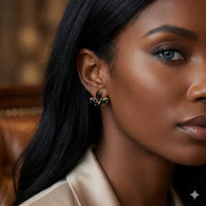 Brinco Pétala Preto Folheado A Ouro