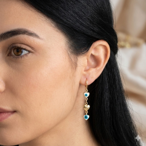 Brinco Argola Olho Grego Formato Coração Pendurado Folheado A Ouro