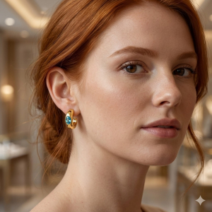 Brinco Argola Com Ponto de Luz Verde Folheado A Ouro P