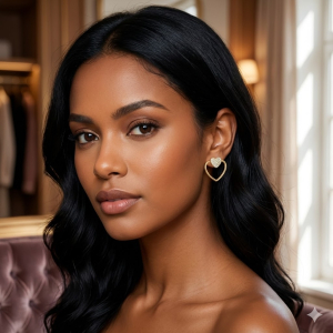 Brinco Coração Vazado Com Coração Cravejado Microzircônia Folheado A Ouro