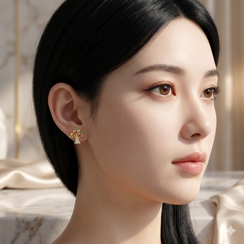 Brinco Árvore da Vida Cravejado Microzircônia Colorido Folheado A Ouro