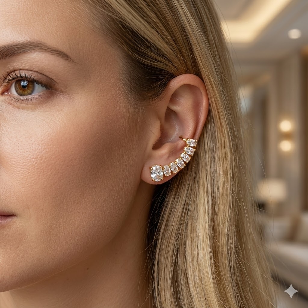 Brinco Ear Cuff Zircônia Cristal Folheado A Ouro