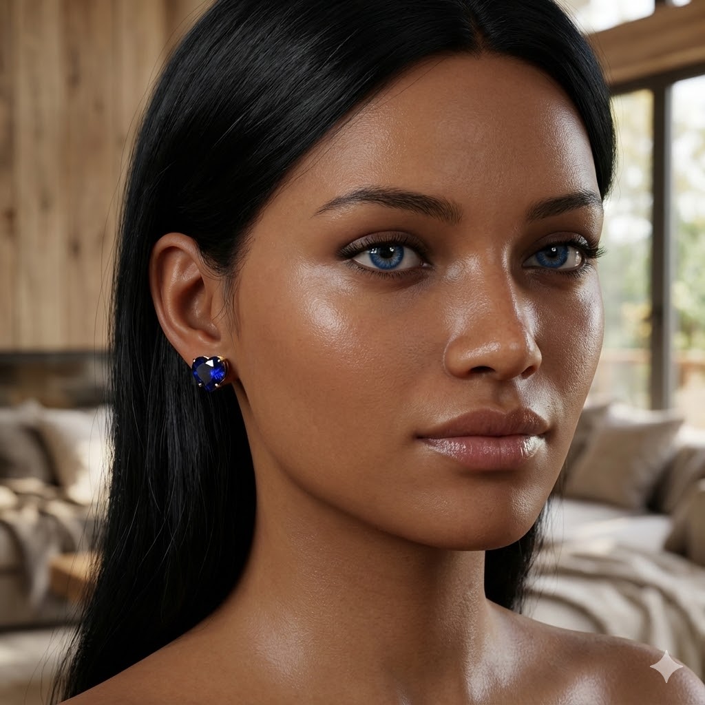 Brinco Coração Azul Marinho Folheado A Ouro