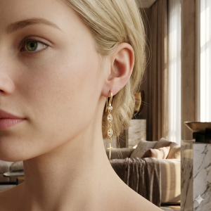 Brinco Anzol Com Zircônia e Crucifixo Dourado