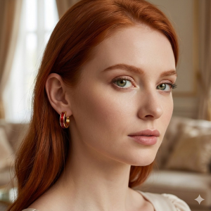 Brinco Argola Formato de Coração Resinado Rubelita Folheado A Ouro