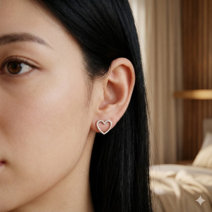 Brinco Coração Vazado Prata 1cmx1cm diâmetro