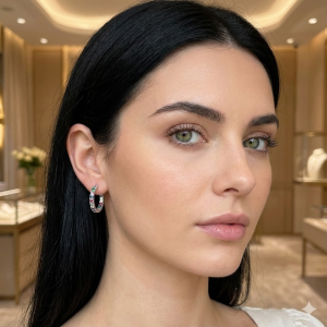 Brinco Argola Cravejada Micro Zircônia Colorida Frente e Verso Prata