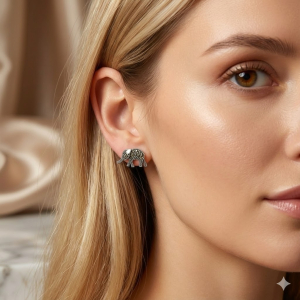 Brinco Elefante Cravejado Marcassita Prata 1cmxPrata 7mm