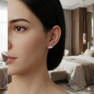 Brinco Duplo Coração Laço Tarraxa Baby Prata