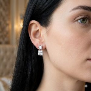 Brinco Duplo Quadradinho Ródio Branco