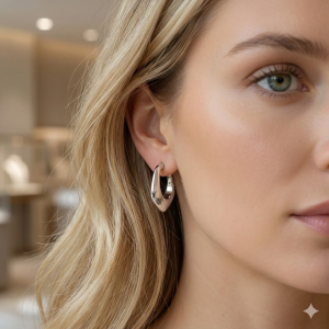 Brinco Argola Hexagonal Ródio Branco