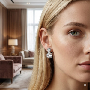 Brinco Gordo e Magro Cristal  Ródio Branco 1,5cm