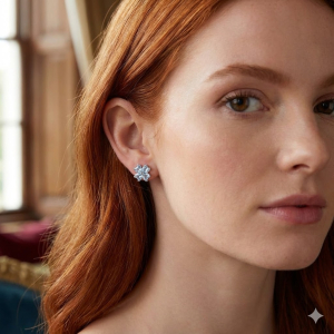 Brinco Trevo Único Cravação com Zircônia Azul Bebê Ródio Branco P