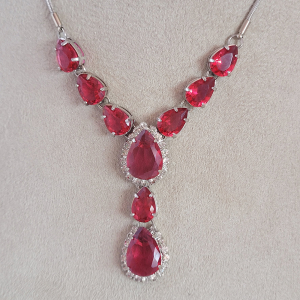 Colar Elo Rabo de Gato Dulce Maria Pink Ródio Branco 40cm + Extensor