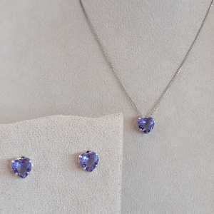 Conjunto Elo Veneziana Coração Lavanda Ródio Branco 40cm + Extensor