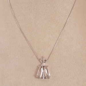 Colar Elo Veneziana Nossa Senhora Aparecida Cristal Ródio Branco 40cm + Extensor