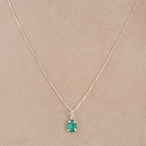 Corrente / Colar Elo Veneziana Com Pingente Gota Verde Prata 50cm