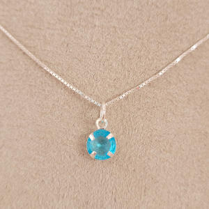 Corrente / Colar Elo Veneziana Com Pingente Ponto de Luz Azul Prata 1mm 45cm