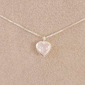 Corrente / Colar Elo Veneziana Com Pingente Coração Cristal Prata 1mm 45cm