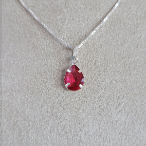 Corrente / Colar Elo Veneziana Com Pingente Gota Pink Prata 1mm 50cm