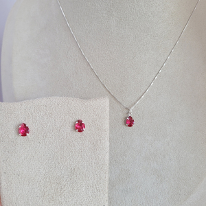 Conjunto Elo Veneziana Com Pingente Gota Pink Prata 1mm 50cm