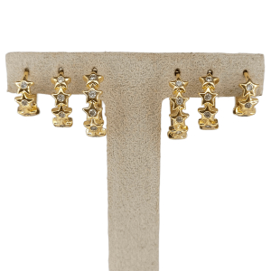 Trio Brinco Argola Estrela Com Zircônia Folheado A Ouro