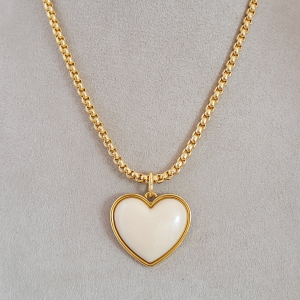 Colar Elo Português Com Pingente Coração Madrepérola Verniz Italiano 30cm + Extensor