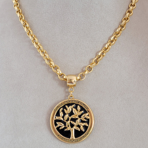 Colar Elo Português Com Pingente Árvore Da Vida Verniz Italiano 45cm + Extensor
