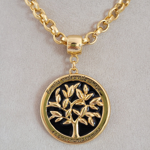 Colar Elo Português Com Pingente Árvore Da Vida Verniz Italiano 45cm + Extensor