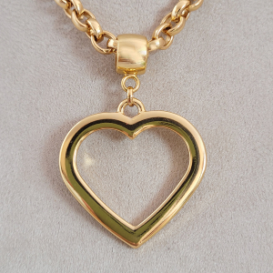 Colar Elo Português Com Pingente Coração Vazado Verniz Italiano 45cm + Extensor