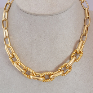 Choker Elo Oval Liso e Texturizado Verniz Italiano 40cm + Extensor