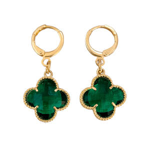 Brinco Argola Inspiração Van Cleef Verde Esmeralda Folheado A Ouro