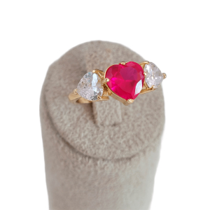 Anel Coração Rubelita Com Zircônia Folheado A Ouro nº20