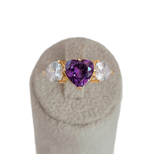 Anel Coração Ametista Com Zircônia Folheado A Ouro nº20